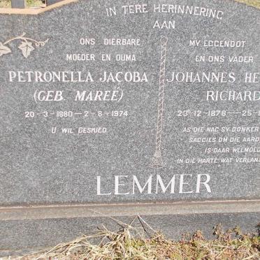 LEMMER Johannes Hermanus Richard 1878-1956 &amp; Petronella Jacoba MAREE 1880-1974