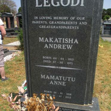 LEGODI Makatisha Andrew 1913-1971 &amp; Mamatutu Anne 1918-2012