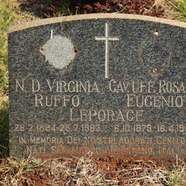LEPORACE Rosario Eugenio 1879-1967 &amp; N.D. Virginia Ruffo 1884-1963