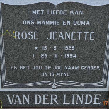 LINDE Rose Jeanette, van der 1929-1994