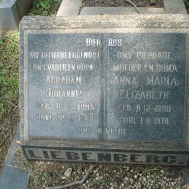 LIEBENBERG Abraham 1895-1968 &amp; Anna Maria Elizabeth 1898-1970