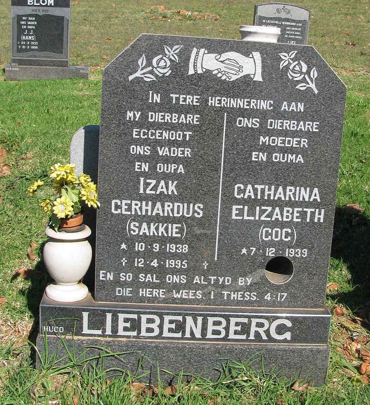 LIEBENBERG Izak Gerhardus 1938-1995 &amp; Catharina Elizabeth 1939-