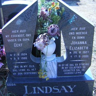 LINDSAY Gert 1924-1986 &amp; Johanna Elizabeth 1927-2005