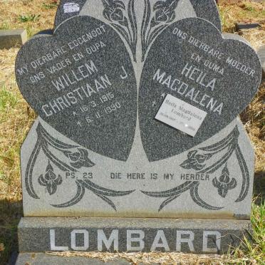 LOMBARD Willem Christiaan J. 1915-1990 &amp; Heila Magdalena 1917-2006