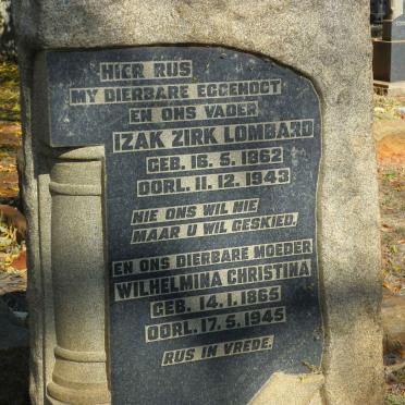 LOMBARD Izak Zirk 1862-1943 &amp; Wilhelmina Christina 1865-1945