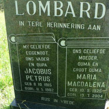 LOMBARD Jacobus Petrus 1915-1982 &amp; Maria Magdalena 1925-2004