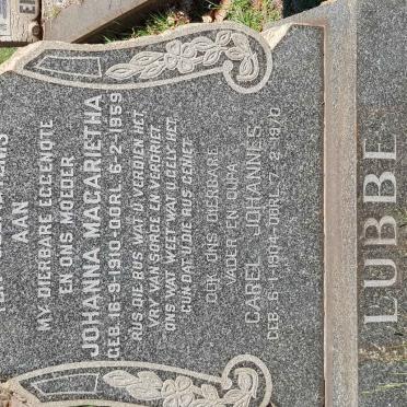 LUBBE Carel Johannes 1904-1970 &amp; Johanna Magarietha 1910-1959