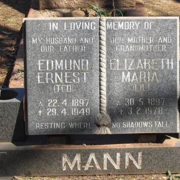 MANN Edmund Ernest 1897-1949 &amp; Elizabeth Maria 1897-1978