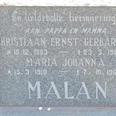 MALAN Christiaan Ernst Gerhardus 1903-1966 &amp; Maria Johanna 1910-1964