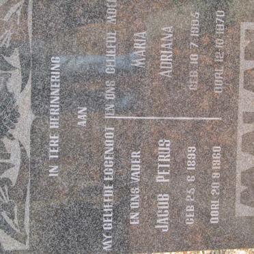 MALAN Jacob Petrus 1899-1960 &amp; Maria Adriana 1905-1970