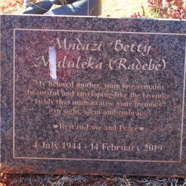 MALULEKA Mndazi Betty nee RADEBE 1944-2019