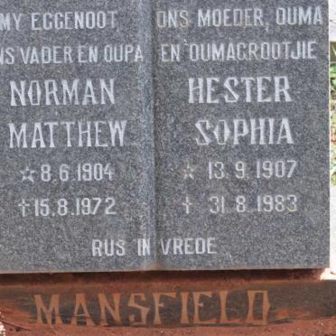 MANSFIELD Norman Matthew 1904-1972 &amp; Hester Sophia 1907-1983