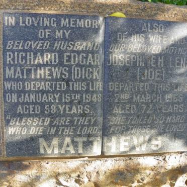 MATTHEWS Richard Edgar -1948 &amp; Josephine Helena -1966