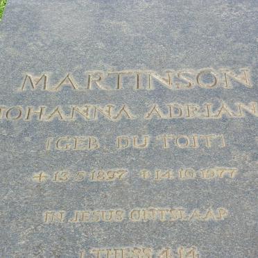 MARTINSON Archibald Thomas 1897-1975 &amp; Johanna Adriana DU TOIT 1897-1977