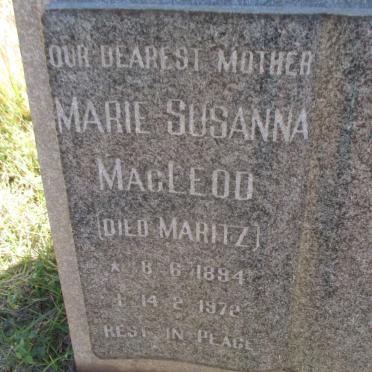 MARITZ Marie Susanna nee MACLEOD 1894-1972
