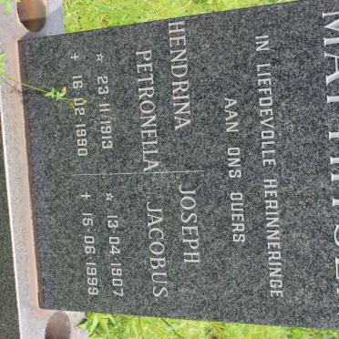 MATTHYSEN Joseph Jacobus 1907-1999 &amp; Hendrina Petronella 1913-1990
