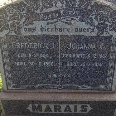 MARAIS Frederick J. 1895-1958 &amp; Johanna C. ROETS 1887-1958