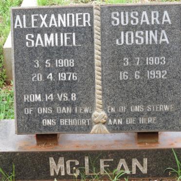 McLEAN Alexander Samuel 1908-1976 &amp; Susara Josina 1903-1992