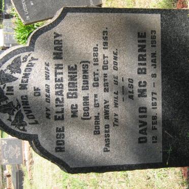 McBIRNIE David 1877-1963 &amp; Rose Elizabeth Mary BURNS 1880-1953