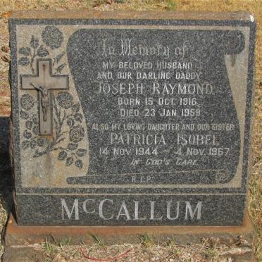 McCALLUM Joseph Raymond 1916-1959 :: McCALLUM Patricia Isobel 1944-1967