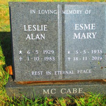 McCABE Leslie Alan 1929-1983 &amp; Esme Mary 1935-2019
