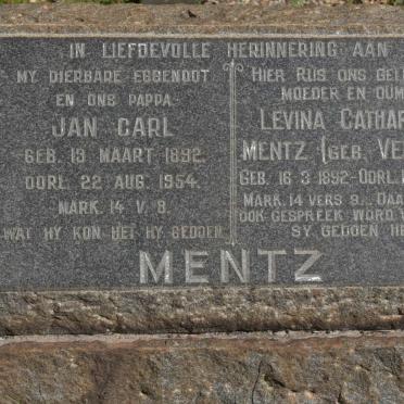 MENTZ Jan Carl 1892-1954 &amp; Levina Catharina VENTER 1892-1973