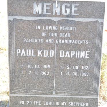 MENGE Paul K.D.O. 1919-1963 &amp; Daphne 1921-1987