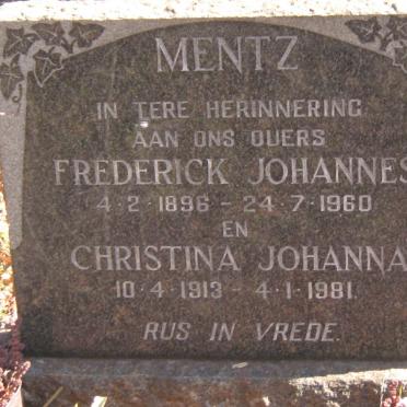 MENTZ Frederick Johannes 1896-1960 &amp; Christina Johanna 1913-1981