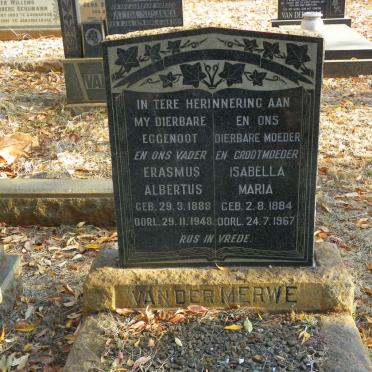 MERWE Erasmus Albertus, van der 1888-1948 &amp; Isabella Maria 1884-1967