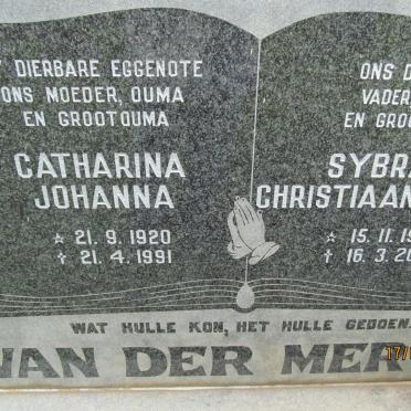 MERWE Sybrand Christiaan Pieter, van der 1919-2006 &amp; Catharina Johanna 1920-1991