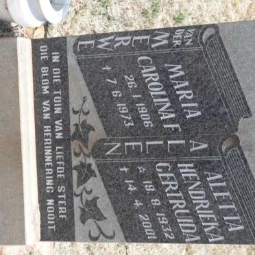 MERWE Maria Carolina F., van der 1906-1973 :: ALLEN Aletta Hendrieka Gertruida 1932-2001