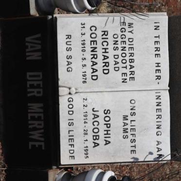 MERWE Richard Coenraad, van der 1910-1976 &amp; Sophia Jacoba 1914-1995