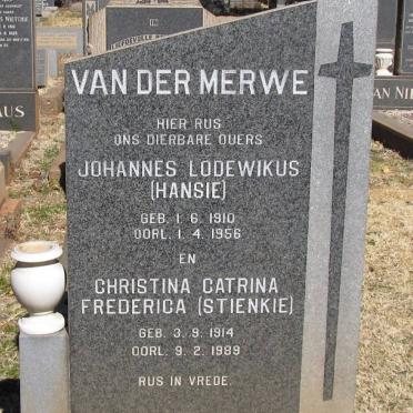 MERWE Johannes Lodewikus, van der 1910-1956 &amp; Christina Catrina Frederica 1914-1989 