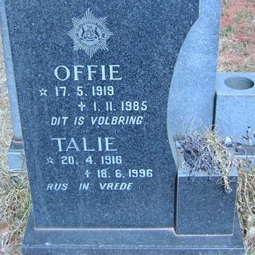 MERWE Offie, van der 1919-1985 &amp; Talie 1916-1996