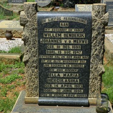 MERWE Willem Henderik Johannes, v.d. 1893-1947 &amp; Ella Maria Herculasina 1903-1956