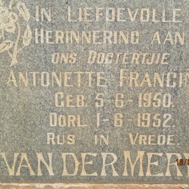 MERWE Antoinette Francina, van der 1950-1952