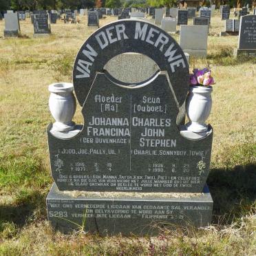 MERWE Johanna Francina, van der nee DUVENHAGE 1916-1977 :: VAN DER MERWE Charles John Stephen 1936-1993