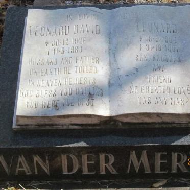 MERWE Leonard David, van der 1926-1960 :: VAN DER MERWE Leonard 1954-1981