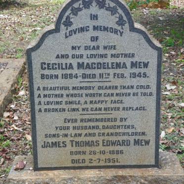 MEW James Thomas Edward 1886-1951 &amp; Cecilia Magdelena 1884-1945