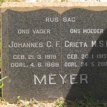 MEYER Johannes G.F. 1919-1969 &amp; Grieta M.S.P. 1913-2000