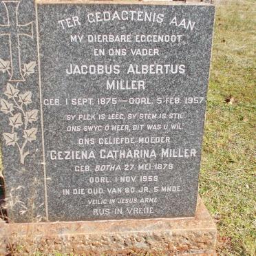 MILLER Jacobus Albertus 1875-1957 &amp; Geziena Catharina BOTHA 1879-1959