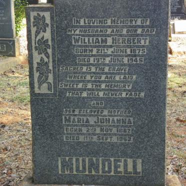 MUNDELL William Herbert 1875-1946 &amp; Maria Johanna 1882-1953