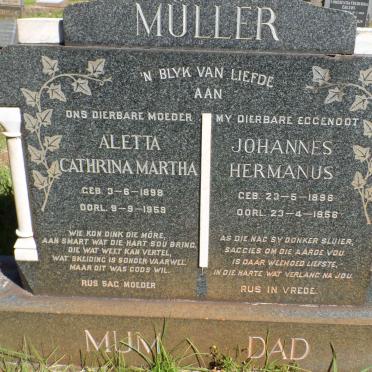 MULLER Johannes Hermanus 1896-1956 &amp; Aletta Cathrina Martha 1898-1959