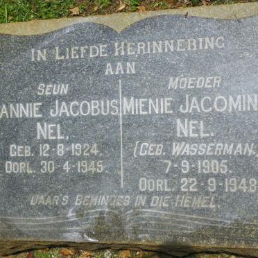 NEL Mienie Jacomina nee WASSERMAN 1905-1948 :: NEL Jannie Jacobus 1924-1945