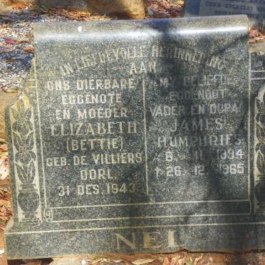 NEL James Humphries 1894-1965 &amp; Elizabeth DE VILLIERS -1943