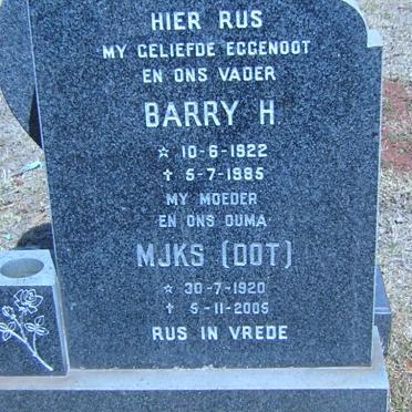 NEL Barry H. 1922-1985 &amp; M.J.K.S. 1920-2005