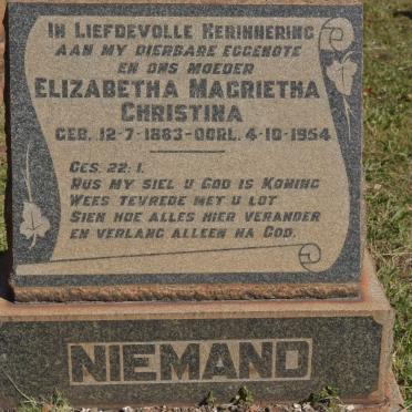 NIEMAND Elizabetha Magrietha Christina 1883-1954