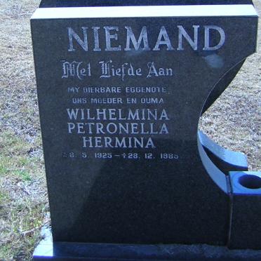 NIEMAND Wilhelmina Petronella Hermina 1925-1985