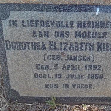 NIEMANN Dorothea Elizabeth nee JANSEN 1892-1958