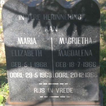NIEKERK Magrietha Magdalena, van 1966-1968 :: VAN NIEKERK Maria Elizabeth 1968-1968